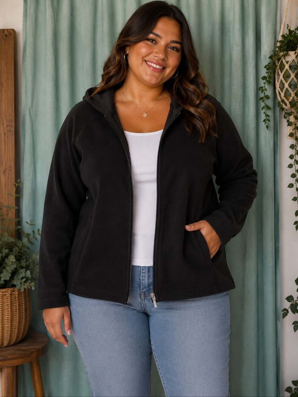 Kim Rogers Women's Classic Black Fleece Jacket Size L